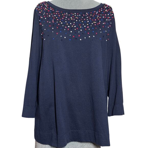 Talbots Navy Embellished Top Size XL - Picture 1 of 4